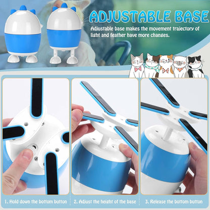 Interactive 2-in-1 Cat Toy with Light and Feather Features, Rechargeable Automatic Exercise Toy for Indoor Cats, Adjustable Design