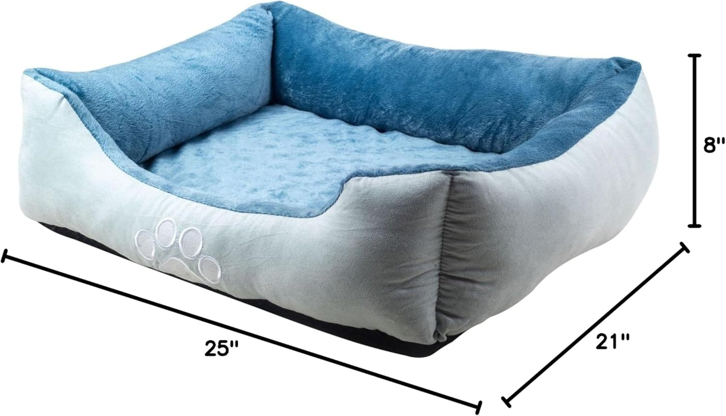 Medium Size Blue Rectangle Bolster Dog Bed with Orthopedic Insert