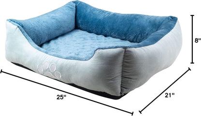 Medium Size Blue Rectangle Bolster Dog Bed with Orthopedic Insert