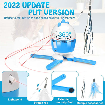 Interactive 2-in-1 Cat Toy with Light and Feather Features, Rechargeable Automatic Exercise Toy for Indoor Cats, Adjustable Design