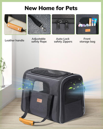 Premium Soft Cat Carrier for Medium to Large Cats (up to 20 lbs) - Features Dual-Sided Cushion, Secure Buckle, Foldable Bowl - Versatile Pet Carrier for Small Dogs (Dark Gray)