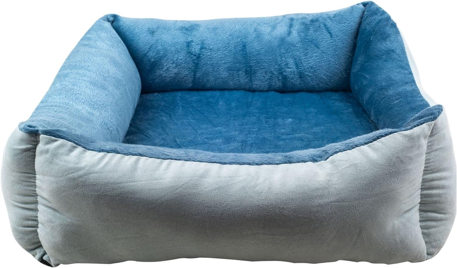 Medium Size Blue Rectangle Bolster Dog Bed with Orthopedic Insert