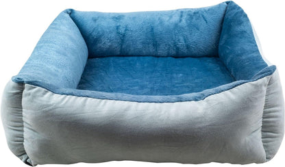 Medium Size Blue Rectangle Bolster Dog Bed with Orthopedic Insert
