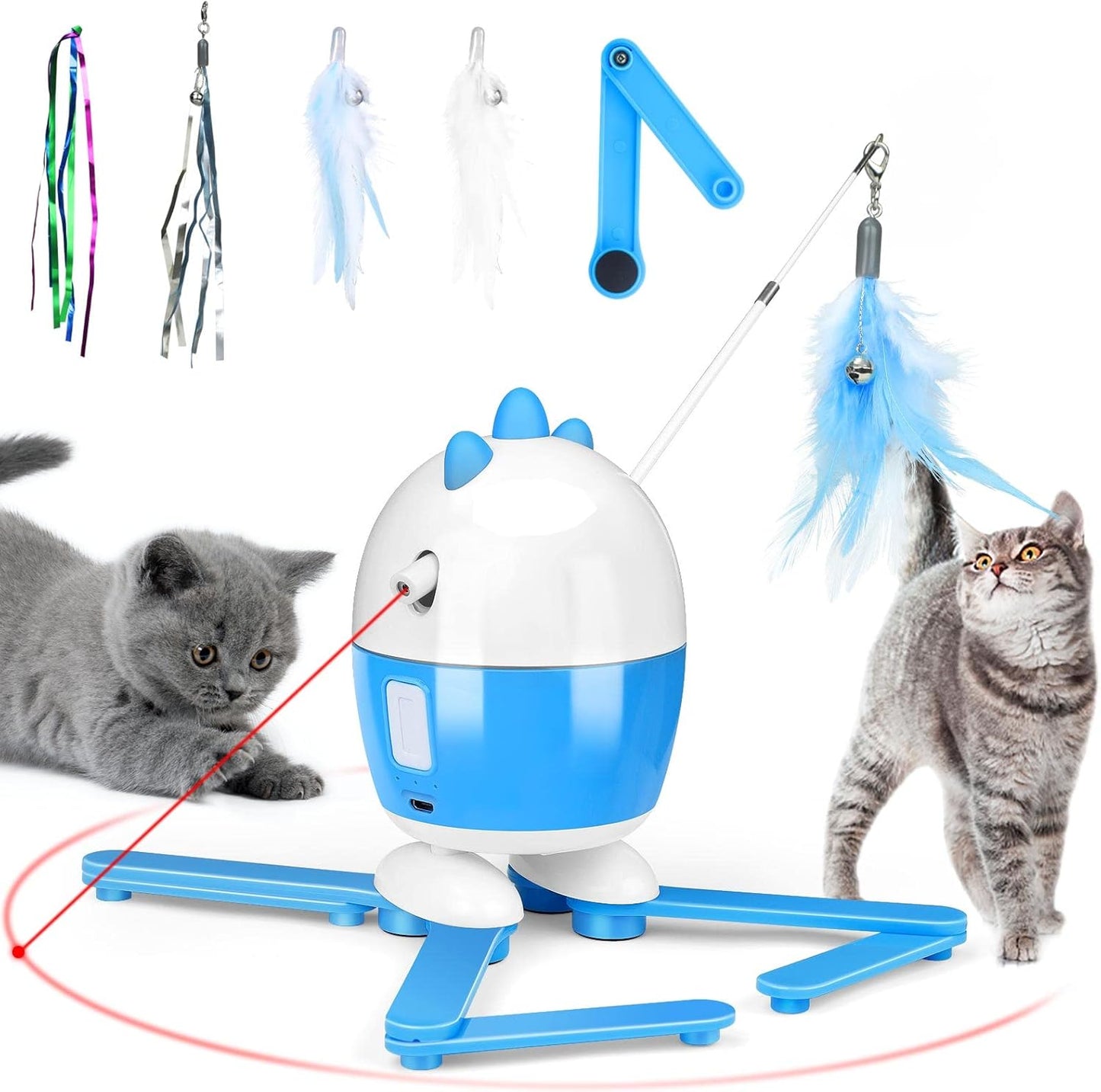 Interactive 2-in-1 Cat Toy with Light and Feather Features, Rechargeable Automatic Exercise Toy for Indoor Cats, Adjustable Design