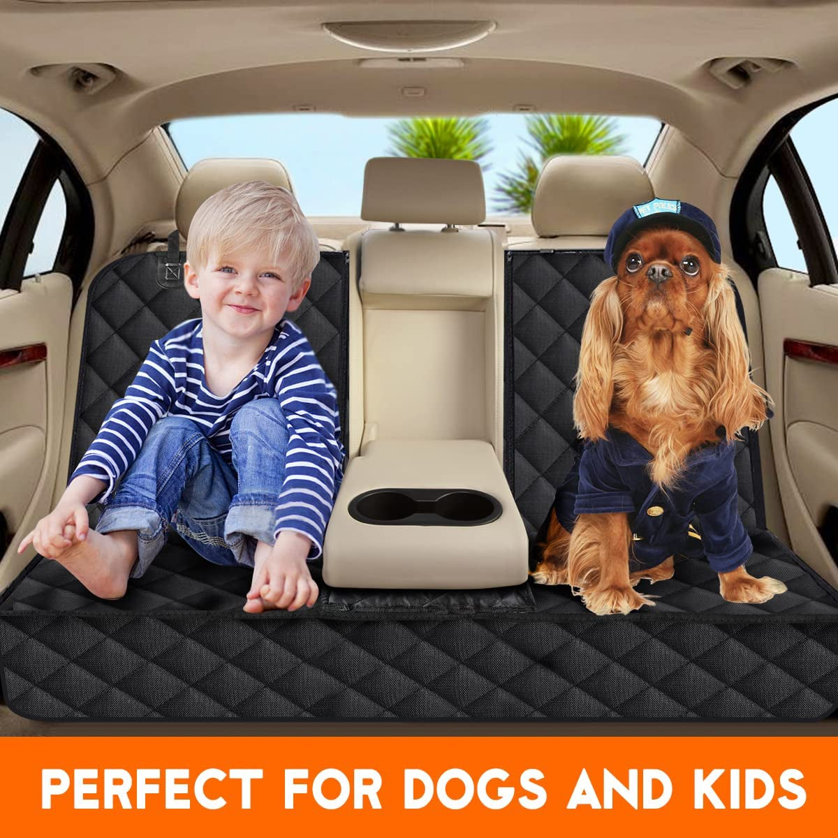 Premium Waterproof Dog Car Seat Cover - Non-Slip Back Seat Protector for Pets, Compatible with Most Cars, SUVs, and Trucks - Black