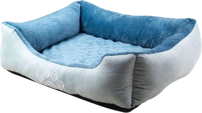 Medium Size Blue Rectangle Bolster Dog Bed with Orthopedic Insert