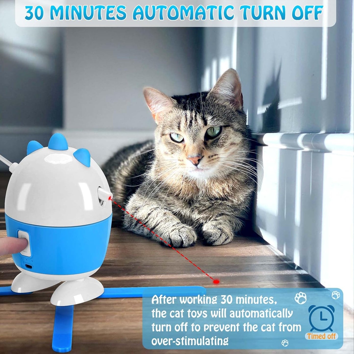 Interactive 2-in-1 Cat Toy with Light and Feather Features, Rechargeable Automatic Exercise Toy for Indoor Cats, Adjustable Design