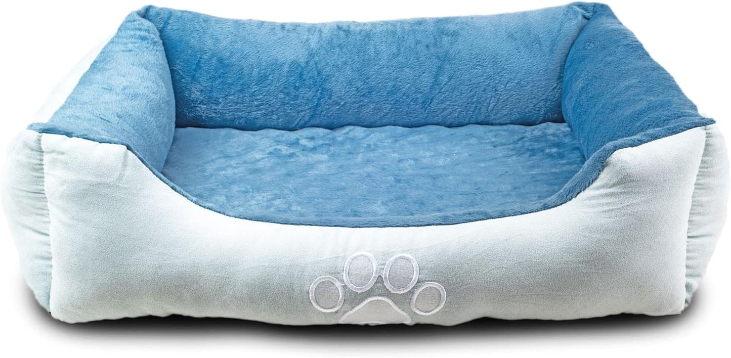 Medium Size Blue Rectangle Bolster Dog Bed with Orthopedic Insert