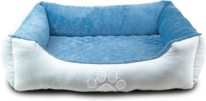 Medium Size Blue Rectangle Bolster Dog Bed with Orthopedic Insert