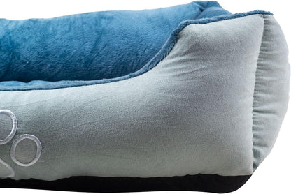 Medium Size Blue Rectangle Bolster Dog Bed with Orthopedic Insert