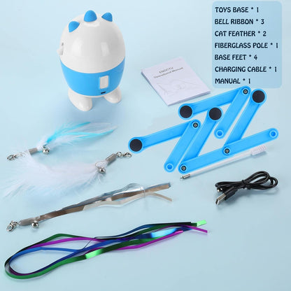 Interactive 2-in-1 Cat Toy with Light and Feather Features, Rechargeable Automatic Exercise Toy for Indoor Cats, Adjustable Design